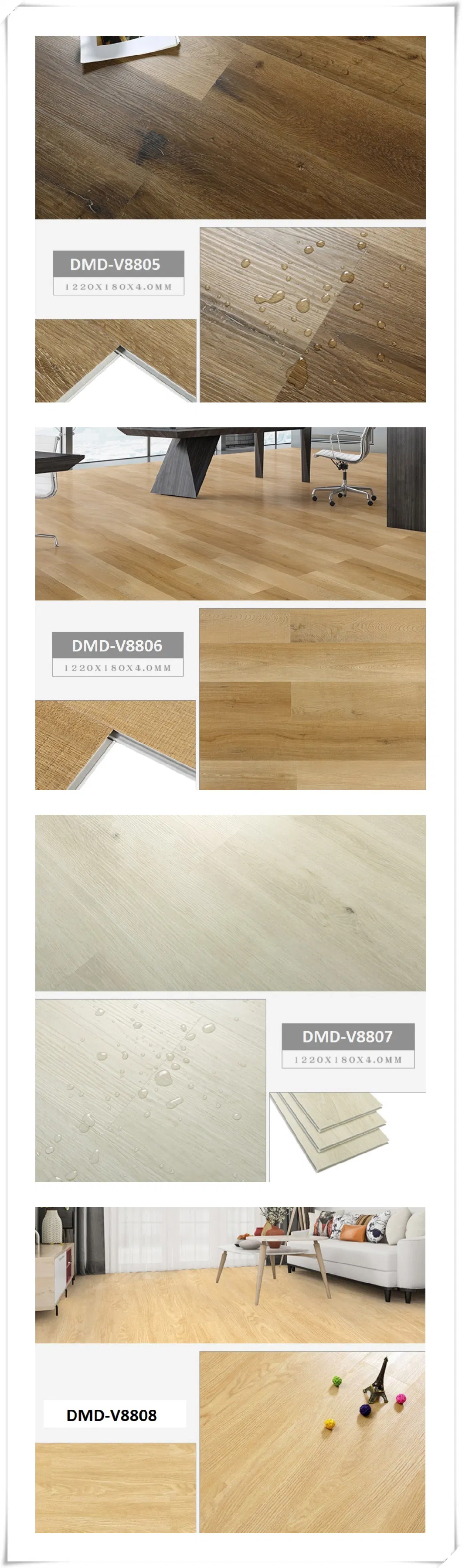 Wooden Design Waterproof Click Spc Lvt PVC Plastic Vinyl Flooring